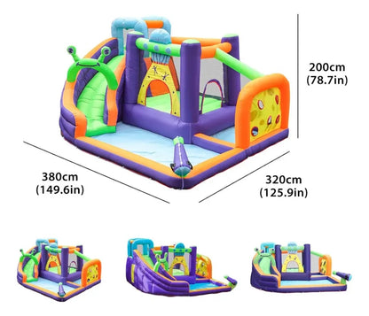 Kids Inflatable Water Bounce House with Slide, Splash Pool & Blower – Multi Activity Play Zone Castle