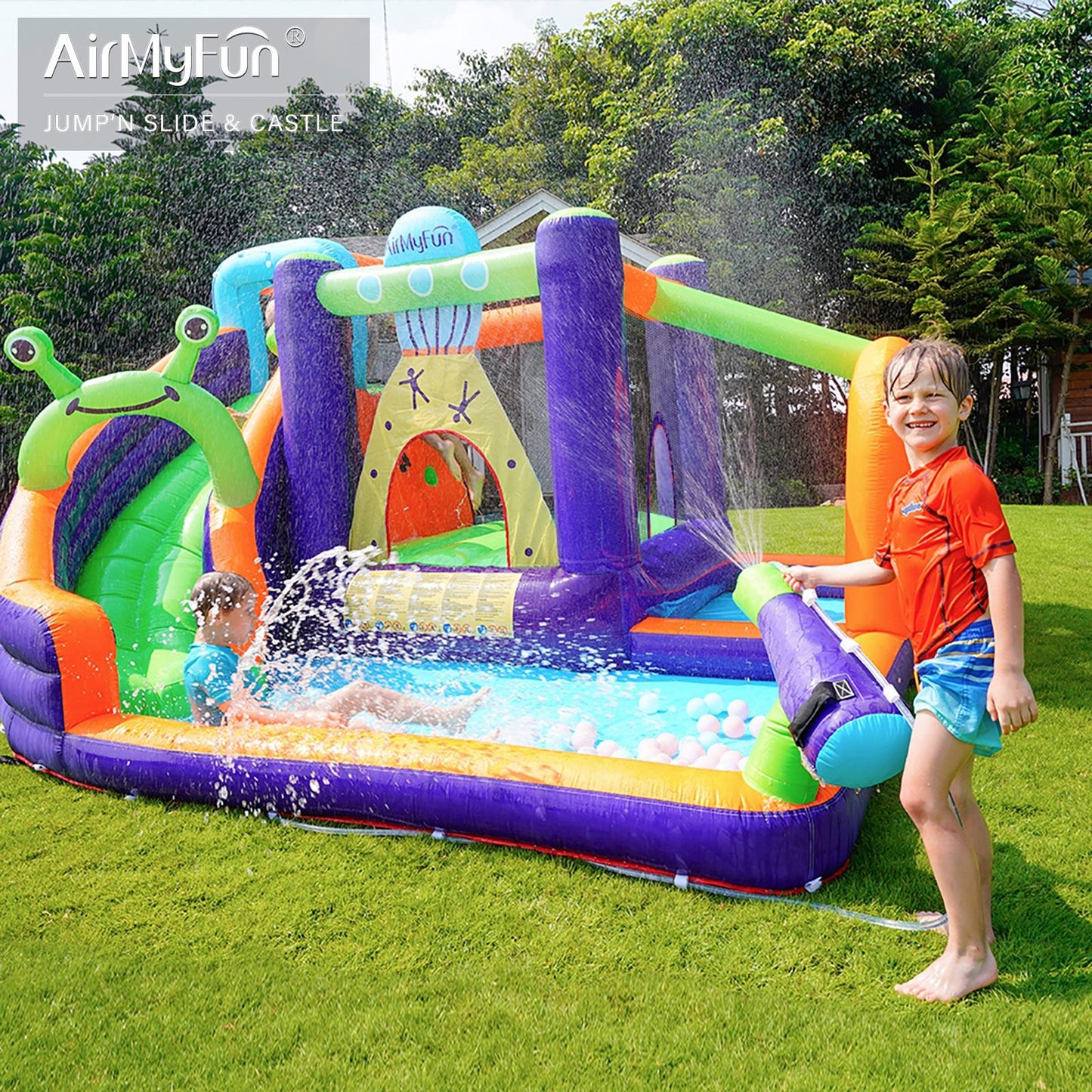 Kids Inflatable Water Bounce House with Slide, Splash Pool & Blower – Multi Activity Play Zone Castle
