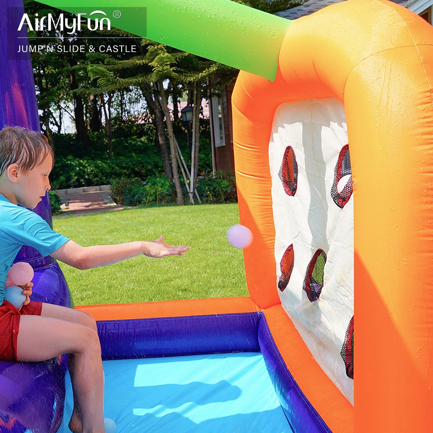 Kids Inflatable Water Bounce House with Slide, Splash Pool & Blower – Multi Activity Play Zone Castle