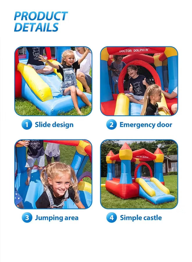 Kids Bounce House Inflatable Castle with Slide, Safe Netting & Quick Setup Air Blower