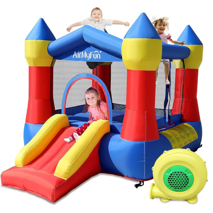 Kids Bounce House Inflatable Castle with Slide, Safe Netting & Quick Setup Air Blower