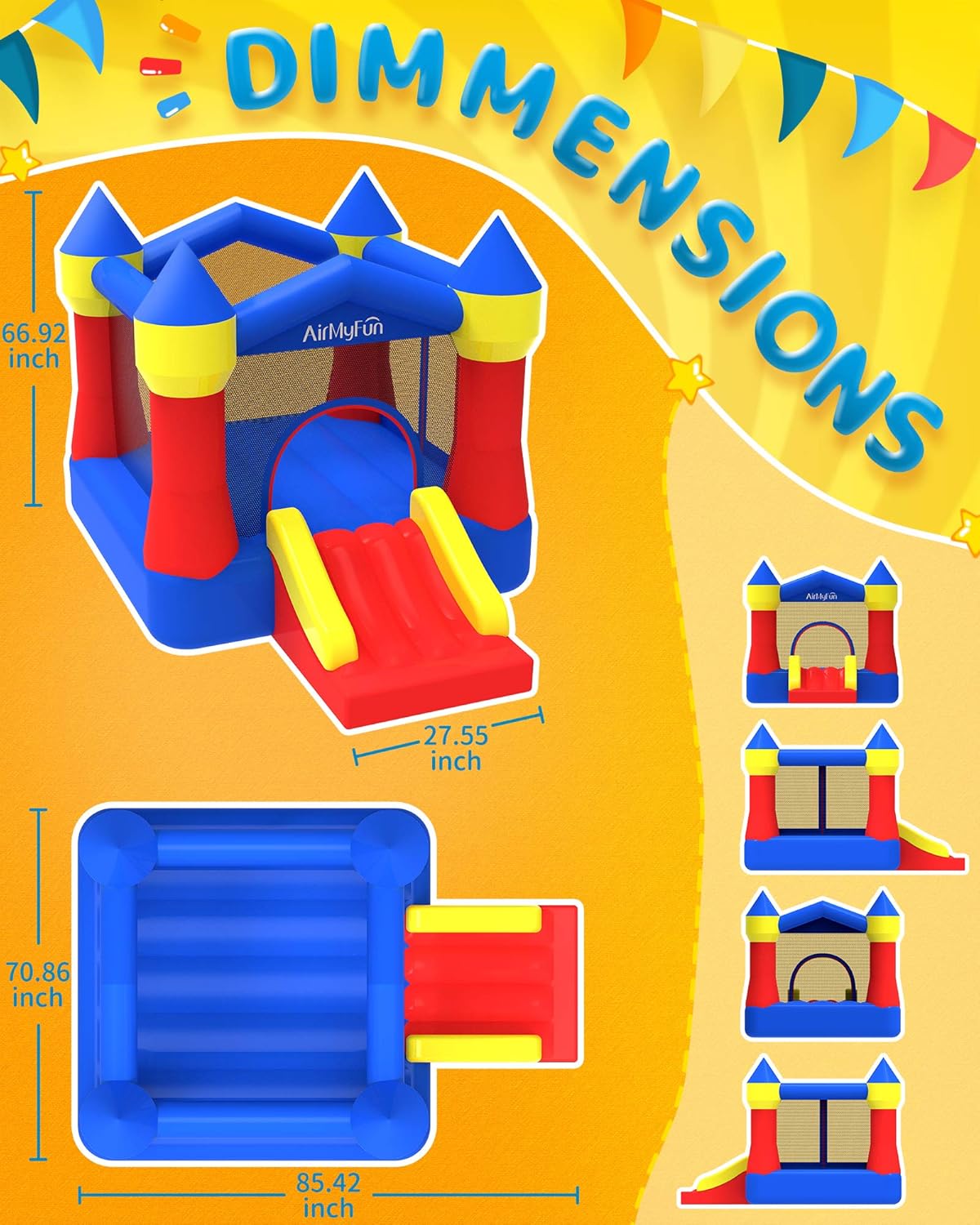 Kids Bounce House Inflatable Castle with Slide, Safe Netting & Quick Setup Air Blower