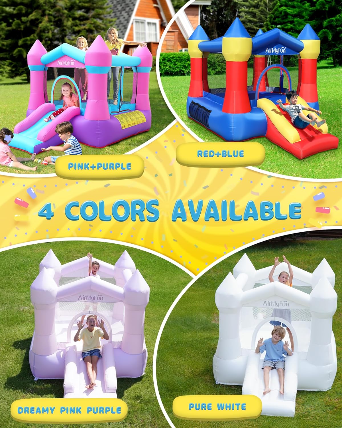 Kids Bounce House Inflatable Castle with Slide, Safe Netting & Quick Setup Air Blower