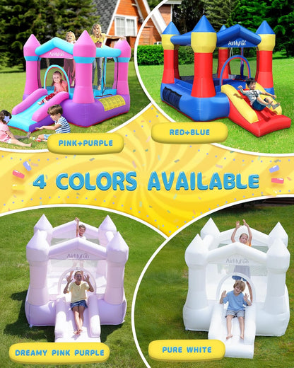 Kids Bounce House Inflatable Castle with Slide, Safe Netting & Quick Setup Air Blower