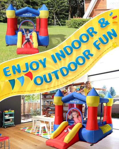 Kids Bounce House Inflatable Castle with Slide, Safe Netting & Quick Setup Air Blower