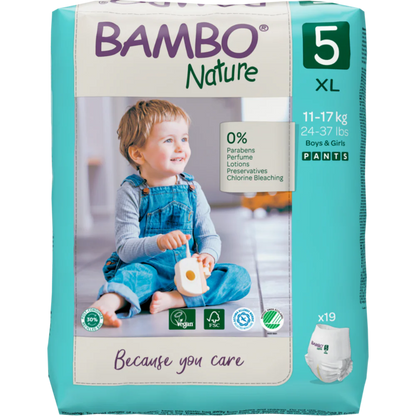 Bambo Nature Premium Baby Pants Diapers for Babies, XL Size (11-17 Kgs), Super Absorbent, Breathable, Extra Soft, Dermatologically Tested, Hypoallergenic Infant Nappies With Wetness Indicator