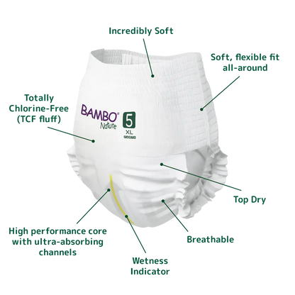 Bambo Nature Premium Baby Pants Diapers for Babies, XL Size (11-17 Kgs), Super Absorbent, Breathable, Extra Soft, Dermatologically Tested, Hypoallergenic Infant Nappies With Wetness Indicator