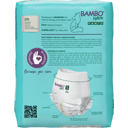 Bambo Nature Premium Baby Pants Diapers for Babies, XL Size (11-17 Kgs), Super Absorbent, Breathable, Extra Soft, Dermatologically Tested, Hypoallergenic Infant Nappies With Wetness Indicator