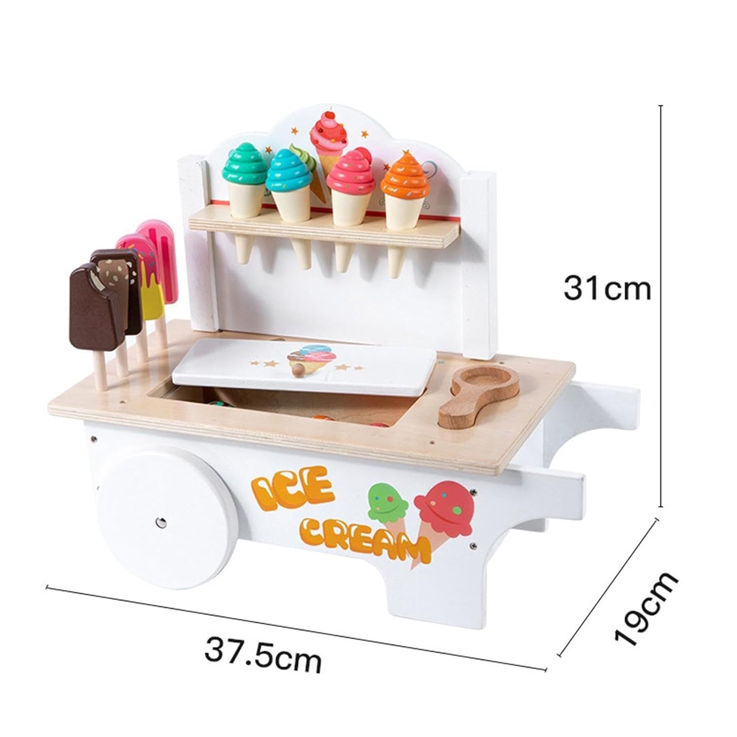 Wooden Ice Cream Cart Toy for Kids with Popsicles & Accessories – Pretend Play & Role Play Activity Toy
