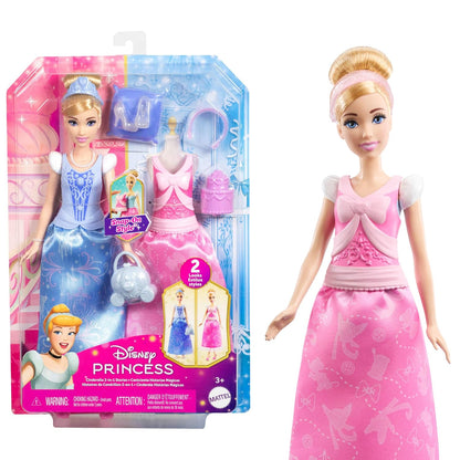 Disney Princess 2-in-1 Stories Cinderella Fashion Doll with 2 Snap-On Bodices, 2 Skirts & 9 Accessories JCR95