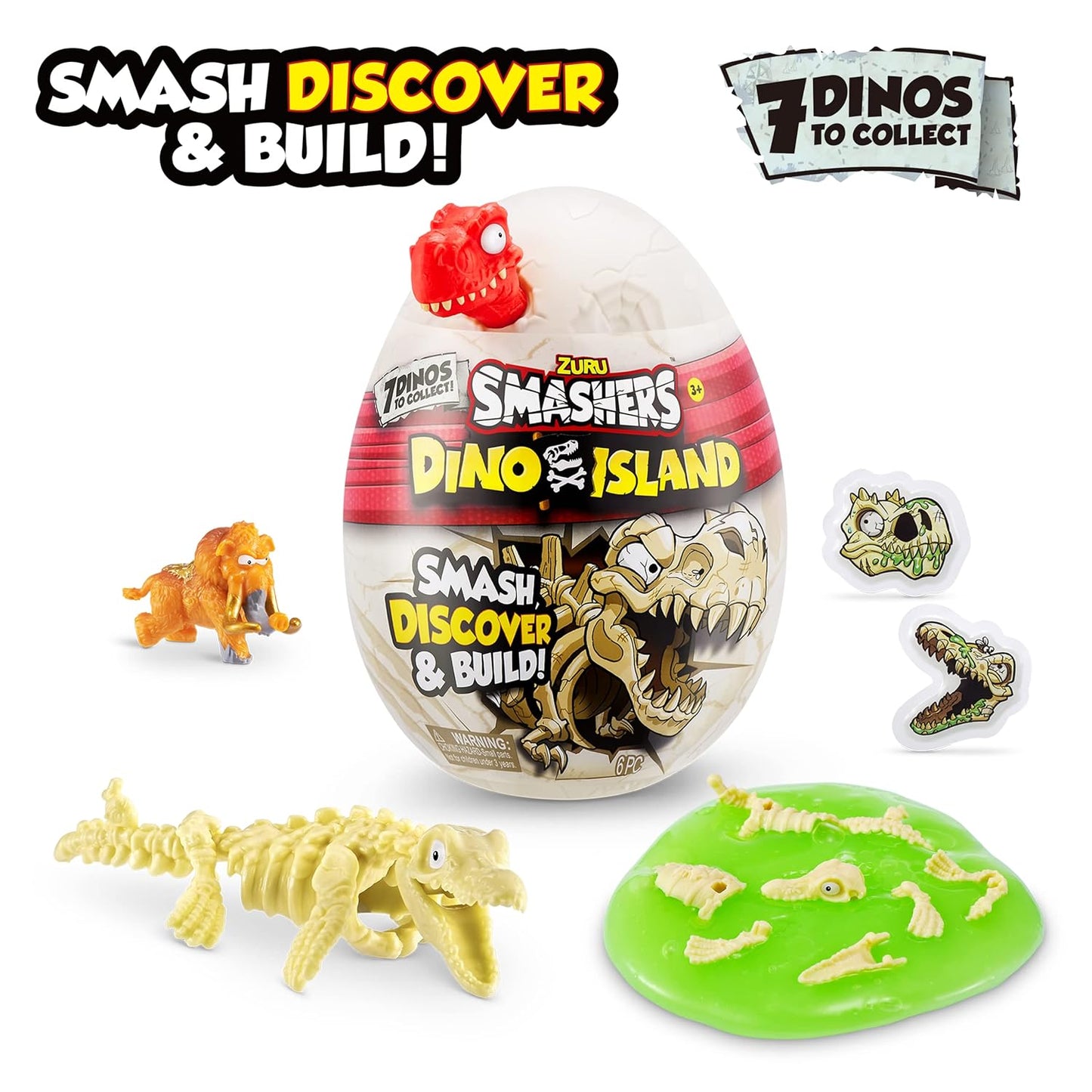Smashers Dino Island Nano Egg by ZURU with 6 Hidden Surprises, Mini and Dinosaur Toy, Prehistoric Discovery Slime More, Age 3+ Color May Vary