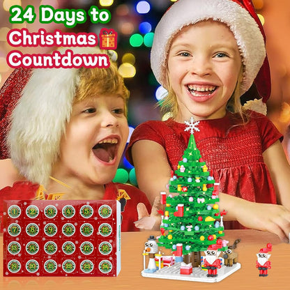 VEEKAY 2025 Advent Calendar with Christmas Tree Building Blocks, 779 Pieces, Christmas Tree, Mini Building Blocks, Christmas Countdown Calendar for Children's Gifts