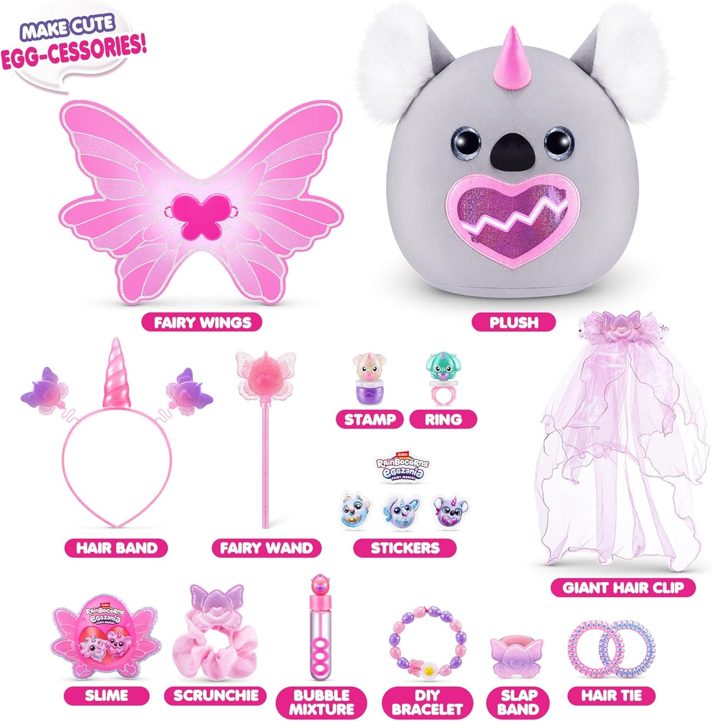 Eggzania Fairy Mania (Koala) by ZURU, Plush Toy, Collectible Plush, Surprise Eggs, Wearable Accessories, Slime, Toys for Girls