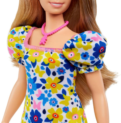 Barbie Fashionistas Doll #208 with Down Syndrome, Blond Hair and Rocks a Floral Dress with Puff Sleeves