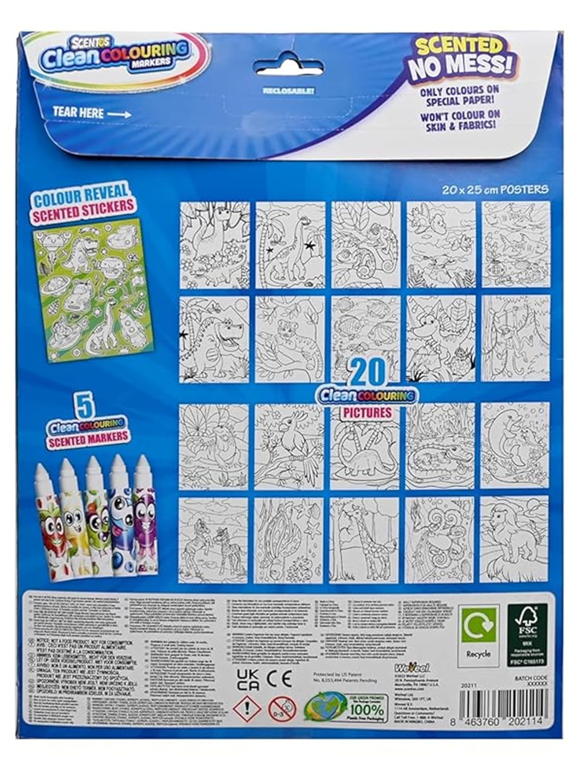 Scentos CleanColouring Markers Adventure Set By Fratelli | 20 pictures to color, Colour Reveal Stickers and 5 Scented Clean Colouring Markers(PACK OF 12)