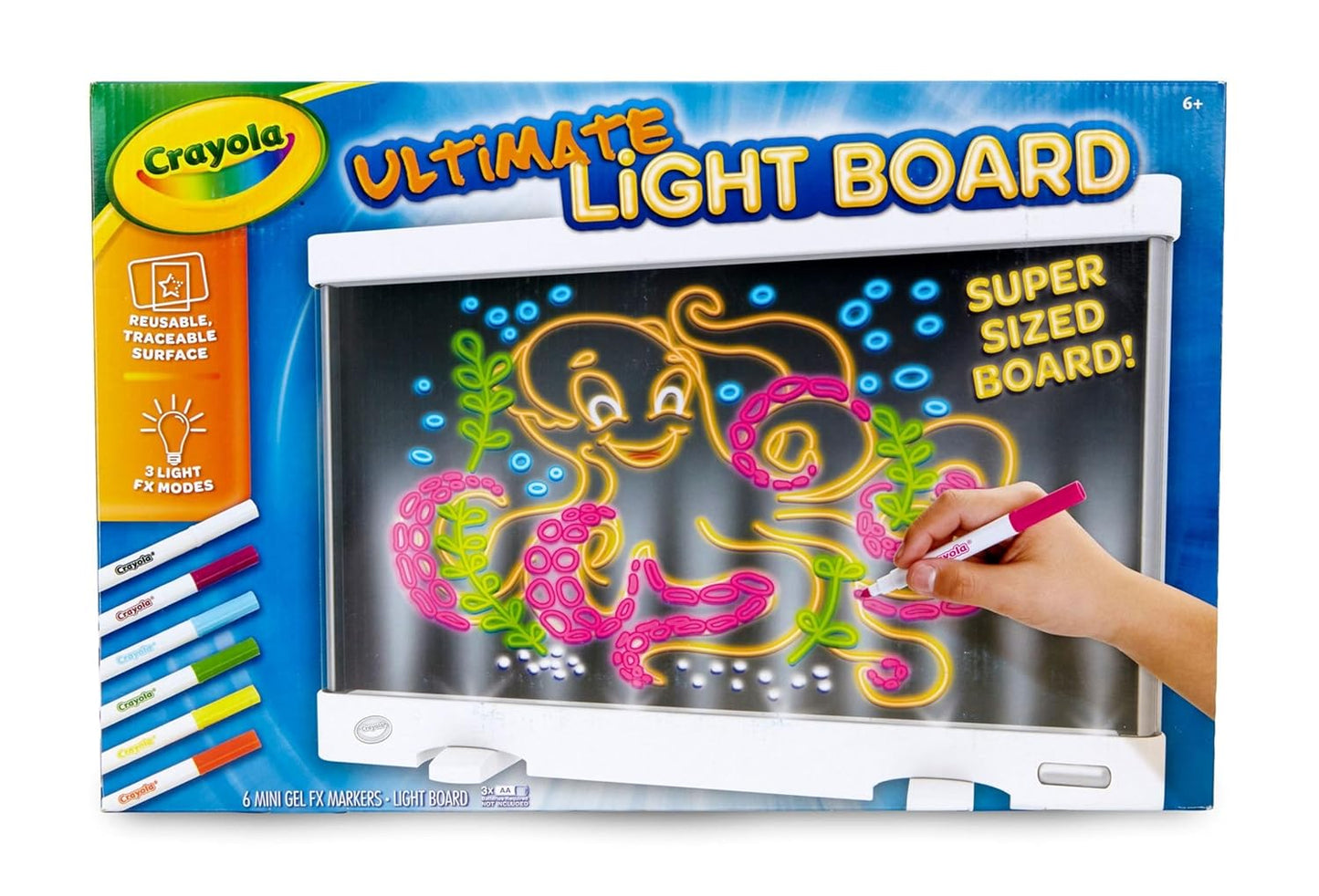 Crayola LED Drawing Board for Kids, Light-Up Drawing Tablet with Washable Gel Markers, Removable Tracing Pad, Reusable Wipe-Clean Surface, Portable Creative Art Supplies for Drawing Fun, 6+ Years