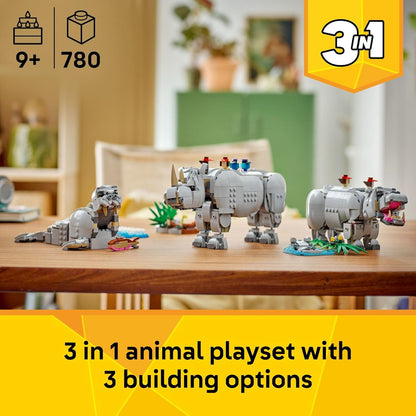 LEGO Creator 3 in 1 Wild Animals: Majestic Rhino with Birds Pretend Play Toy for Kids 31171