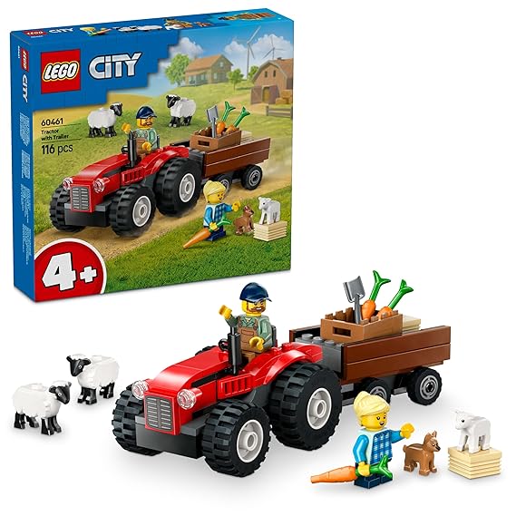 LEGO City Red Farm Tractor with Trailer & Sheep Toy 60461