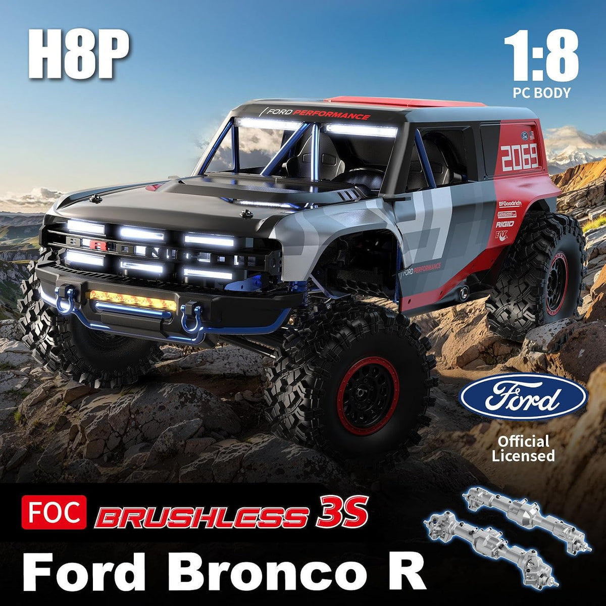 MJX Hyper Go H8P 1:8 Scale Ford Bronco Baja 1000 4WD Brushless RC Off-Road Crawler