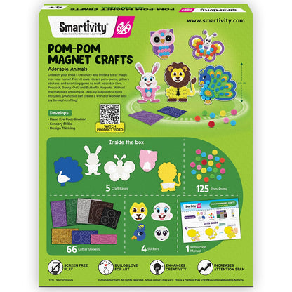 Smartivity Pom Pom Magnet Craft Kit for Kids Ages 5-10 | Adorable Animals Themed | Birthday Gift for Boys&Girls | Art&Craft Activity Kit for 5,6,7,8,9,10 Years(PACK OF 6)