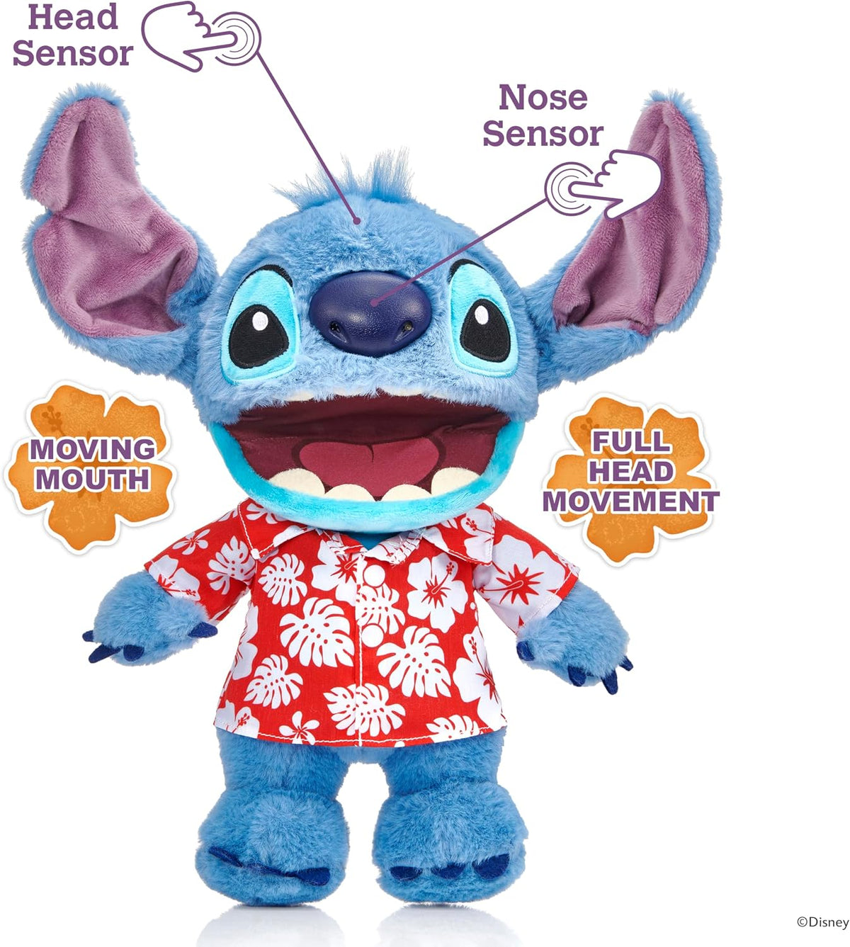 WOW! Stuff Disney Hawaiian Chatty Stitch Deluxe Puppetronic – Interactive Talking Plush Puppet, 50+ Sounds & Actions