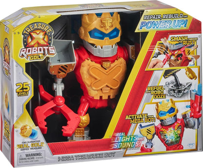 REASURE X Robots Gold Mega Treasure Bot Robot with Lights and Sounds; 25 Exciting Adventure Levels and Guaranteed Included Treasure with Real Gold Plating.