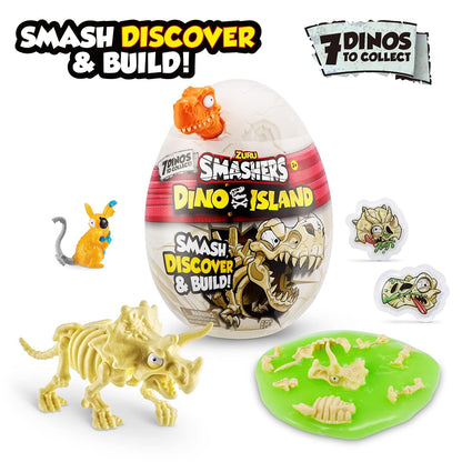 Smashers Dino Island Nano Egg by ZURU with 6 Hidden Surprises, Mini and Dinosaur Toy, Prehistoric Discovery Slime More, Age 3+ Color May Vary