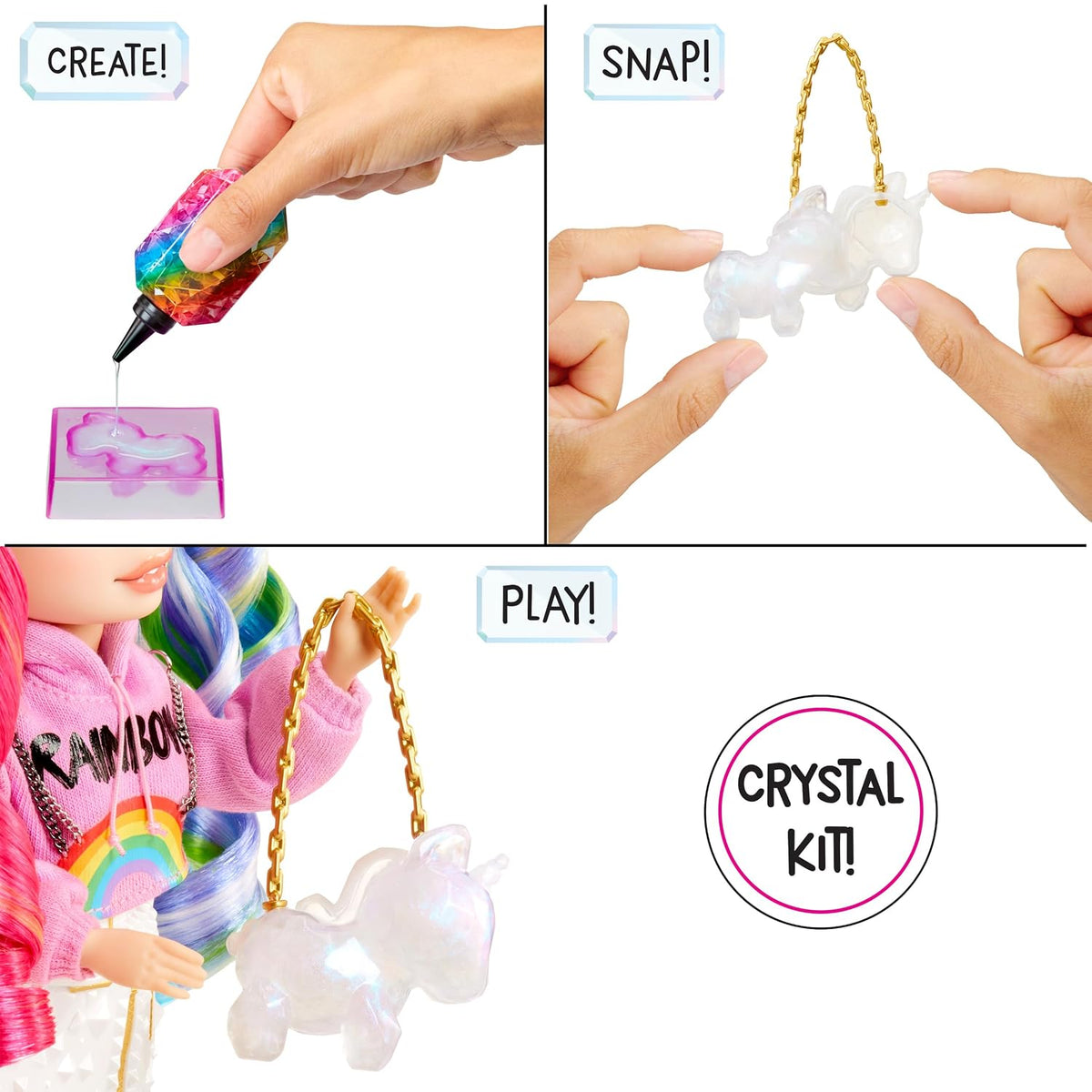 Rainbow High Creative Crystals Fashion Doll with DIY Crystal Accessories – Collectible Doll