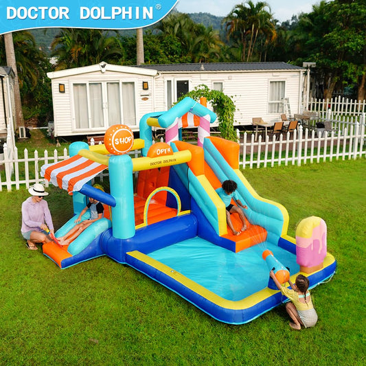 Candy House Inflatable Water Park for Kids with Slide, Pool & Water Cannon