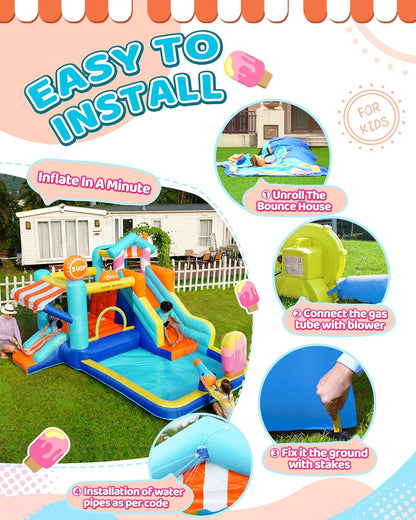 Candy House Inflatable Water Park for Kids with Slide, Pool & Water Cannon