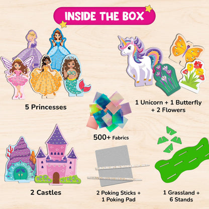 Smartivity Art & Craft Kit - Poke Art Princess Wonderland for Kids Ages 4, 5, 6, 7, 8, 9, 10 Years Old, Create 5 Princesses, 2 Castles & Unicorn, Smart Birthday Gift for Girls & Boys, Fun Activity Kit(PACK OF 6)