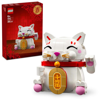 LEGO Lucky Cat Good Luck Decor Piece Building Kit with Beckoning Paw Figurine 40813