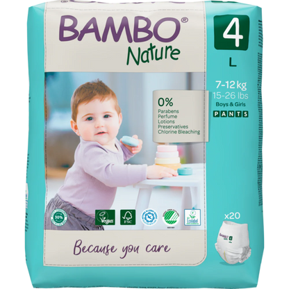 Bambo Nature Premium Baby Pants Diapers for Babies, Large Size (7-12 Kgs), Super Absorbent, Breathable, Extra Soft, Dermatologically Tested, Hypoallergenic Infant Nappies With Wetness Indicator