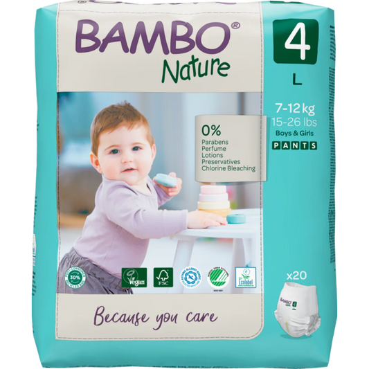 Bambo Nature Premium Baby Pants Diapers for Babies, Large Size (7-12 Kgs), Super Absorbent, Breathable, Extra Soft, Dermatologically Tested, Hypoallergenic Infant Nappies With Wetness Indicator