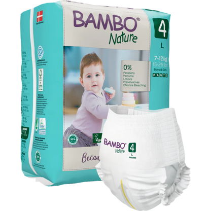 Bambo Nature Premium Baby Pants Diapers for Babies, Large Size (7-12 Kgs), Super Absorbent, Breathable, Extra Soft, Dermatologically Tested, Hypoallergenic Infant Nappies With Wetness Indicator