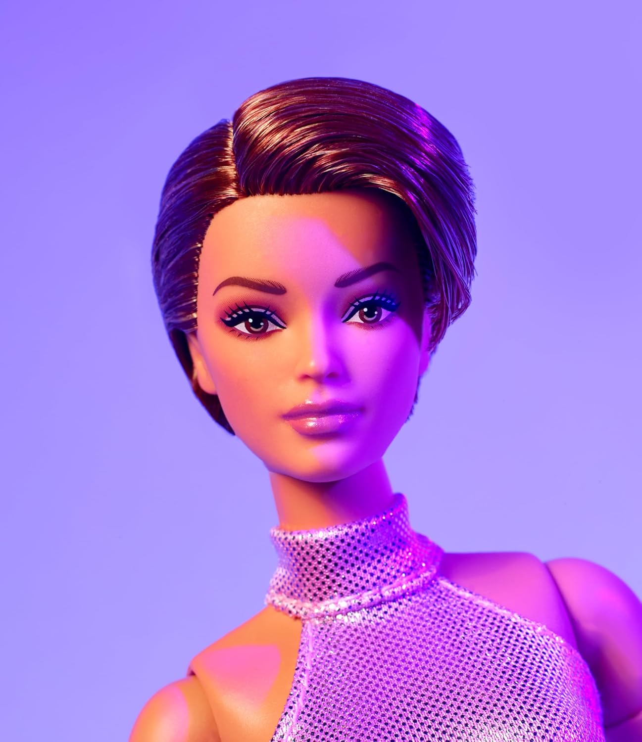 Barbie Looks Doll, Collectible No. 22 with Pixie Cut and Modern Y2K Fashion, Sequined Pink Halter Jumpsuit with Silver Heels