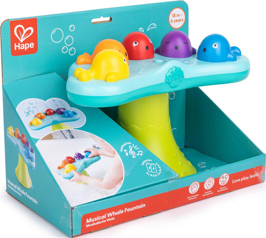 Hape Musical Whale Fountain Bath Toy, Non-Toxic, Fun Bath & Water Play Toys for Babies, Water Squirting Action