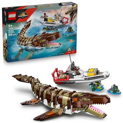 LEGO Jurassic World Brick-Built Mosasaurus Boat Mission Toy Dinosaur Set 76974