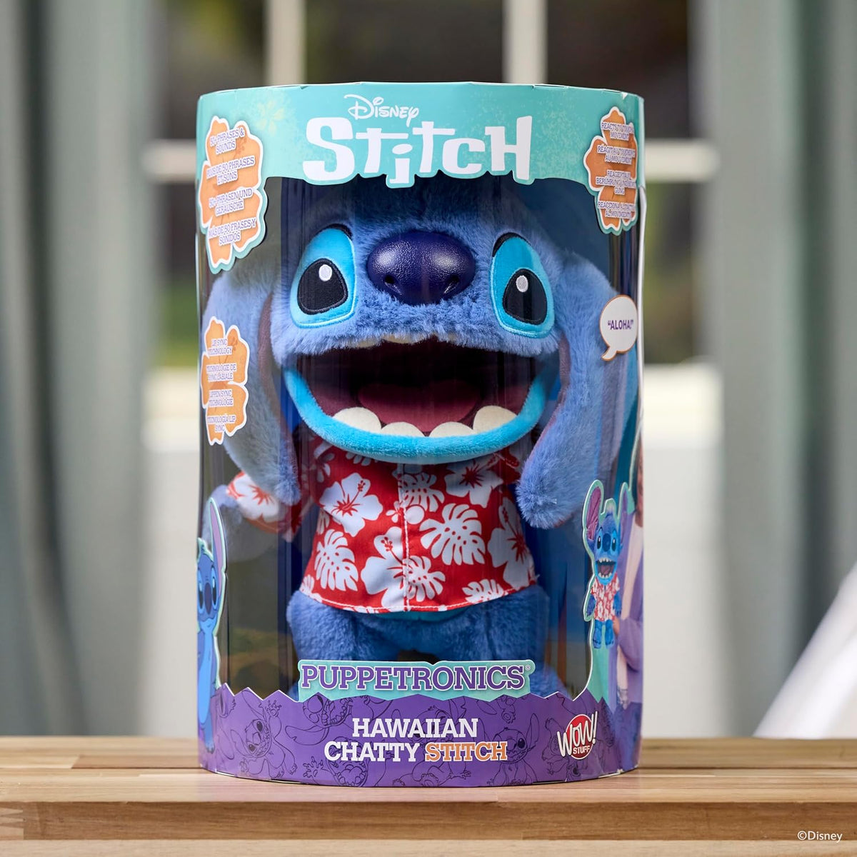 WOW! Stuff Disney Hawaiian Chatty Stitch Deluxe Puppetronic – Interactive Talking Plush Puppet, 50+ Sounds & Actions