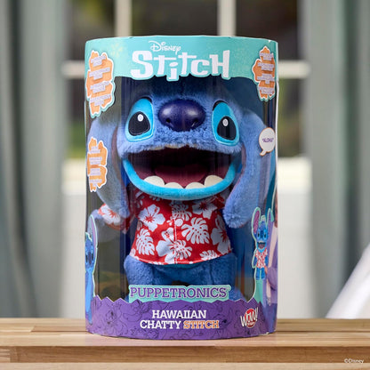 WOW! Stuff Disney Hawaiian Chatty Stitch Deluxe Puppetronic – Interactive Talking Plush Puppet, 50+ Sounds & Actions