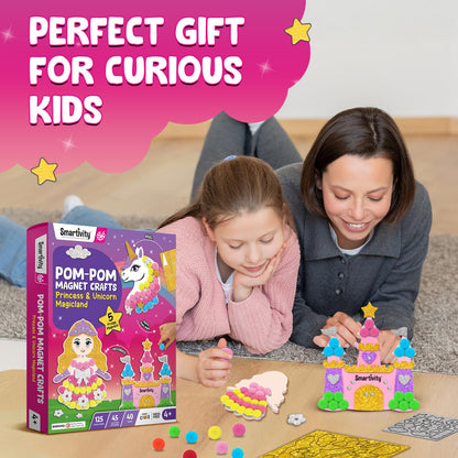 Smartivity Pom Pom Magnet Craft Kit for Kids Ages 4-10 | Princess and Unicorn Themed | Birthday Gift for Boys&Girls | Art&Craft Activity Kit for 4,5,6,7,8,9,10 Years(PACK OF 6)