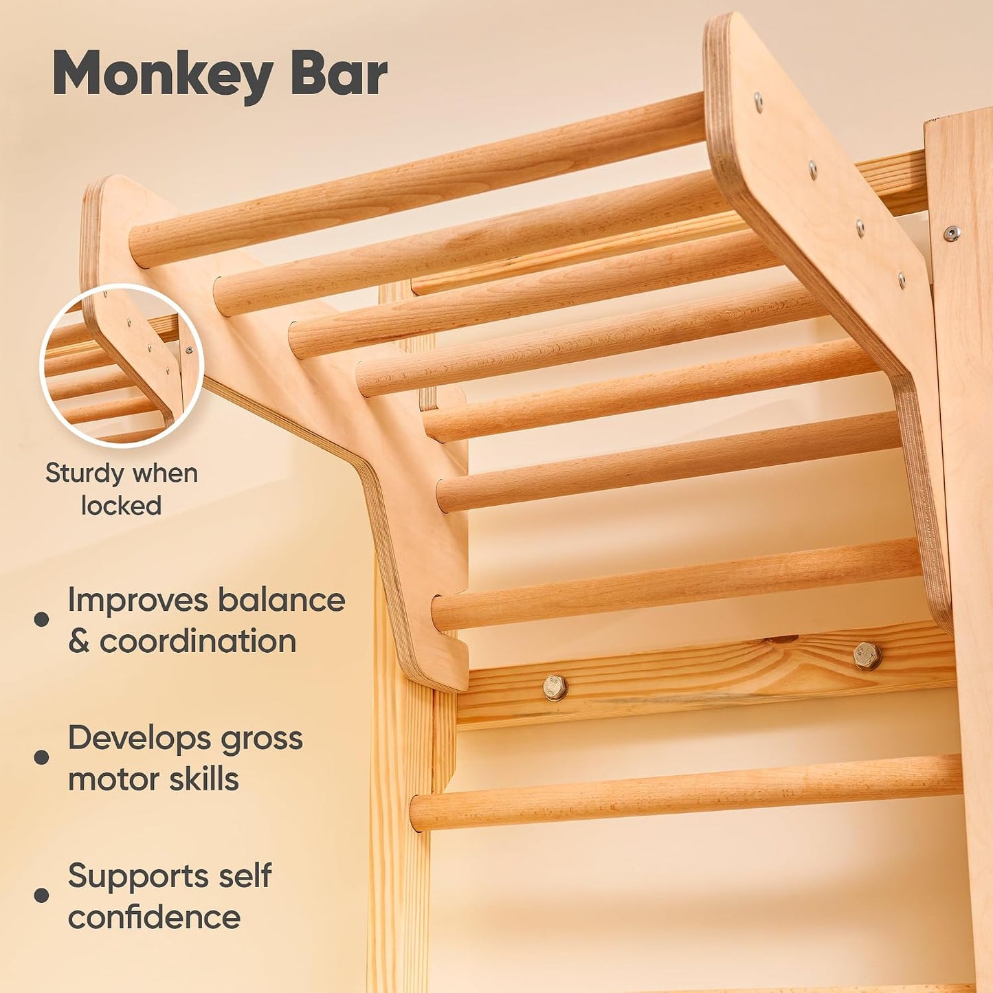 Curious Cub Wall Mounted Jungle Gym Set for Kids | Indoor Climbing Toy for Toddlers with Net Climbing, Ladder, Rock Climbing Wall, Monkey Bar & Gymnastic Rings | Exciting Gym Playset for Kids 2-9 yrs