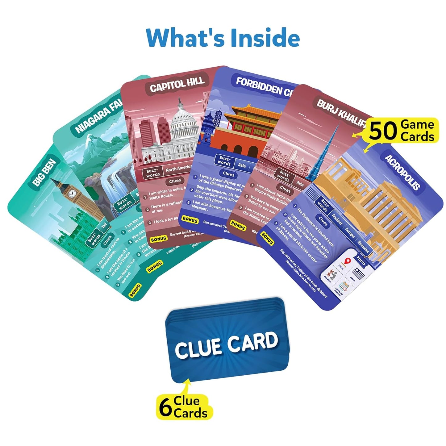 Skillmatics Card Game - Guess in 10 Legendary Landmarks, Gifts for 8 Year Olds and Up, Quick Game of Smart Questions, Fun Family Game(PACK OF 5)