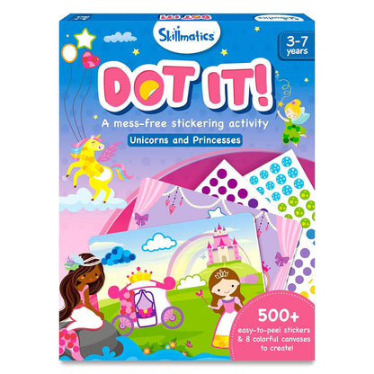 Skillmatics Dot It Sticker Art Activity - Unicorns & Princesses, Mess-Free Fun for Kids, 500+ Stickers, Craft Kits, DIY Activity, Travel Toys, Gifts for Boys & Girls Ages 3, 4, 5, 6, 7(PACK OF 5)