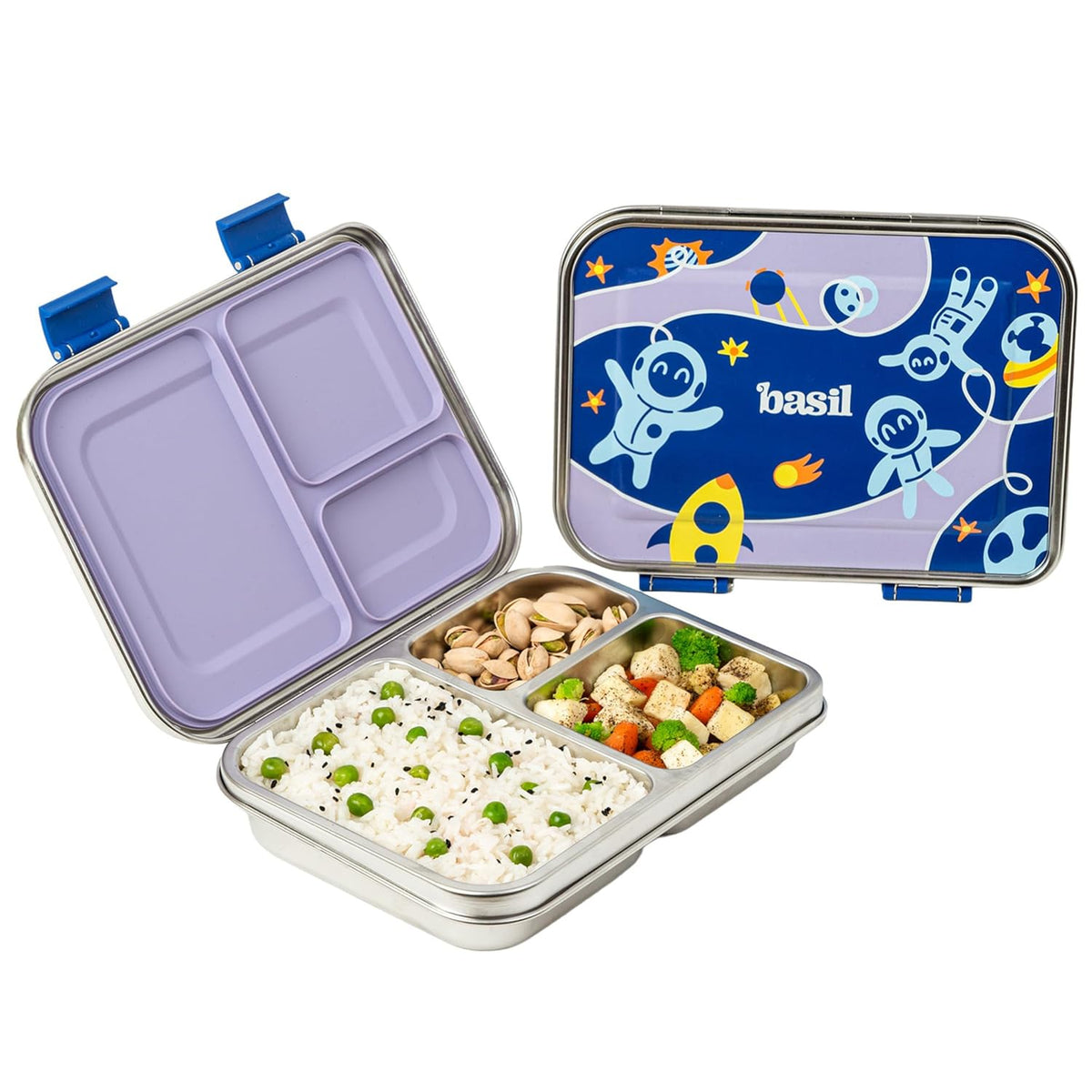 Basil Bento Neo Classic 2025 – 3 Compartment Stainless Steel Lunch Box, 1000 ml | Super Swoosh