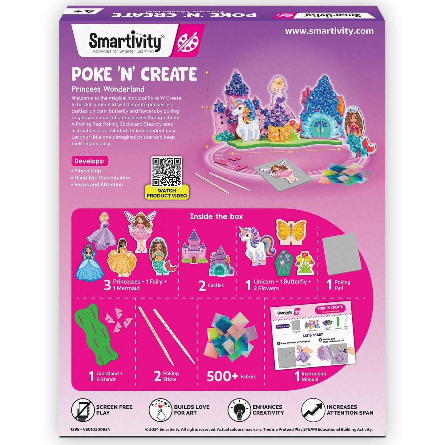 Smartivity Art & Craft Kit - Poke Art Princess Wonderland for Kids Ages 4, 5, 6, 7, 8, 9, 10 Years Old, Create 5 Princesses, 2 Castles & Unicorn, Smart Birthday Gift for Girls & Boys, Fun Activity Kit(PACK OF 6)