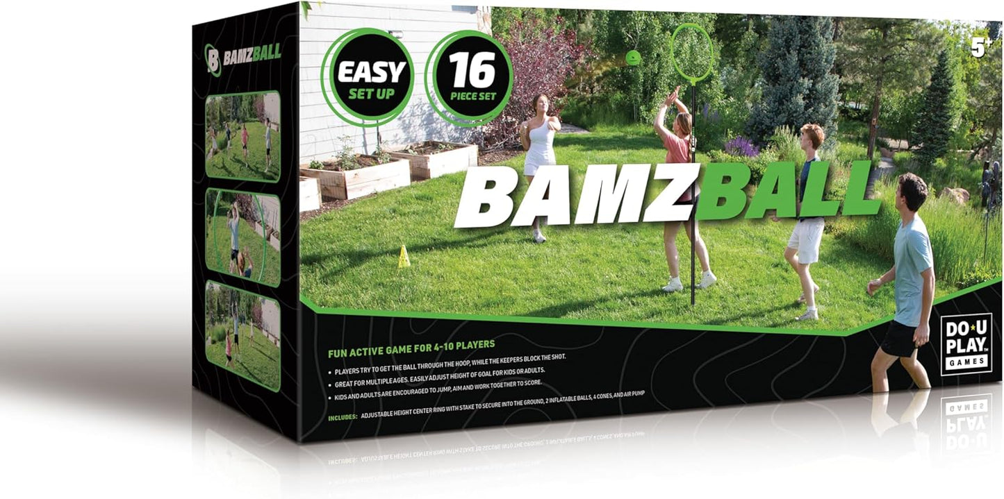 DoUPlay Bamzball Game, for Backyard, Beach & Tailgating, for 4-12 Players, Kids, Teens and Adults, Basketball Meets Wizard Theme, 2 Balls, Pole, Ring, 4 Cones & Travel Bag