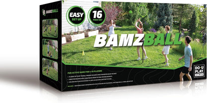 DoUPlay Bamzball Game, for Backyard, Beach & Tailgating, for 4-12 Players, Kids, Teens and Adults, Basketball Meets Wizard Theme, 2 Balls, Pole, Ring, 4 Cones & Travel Bag