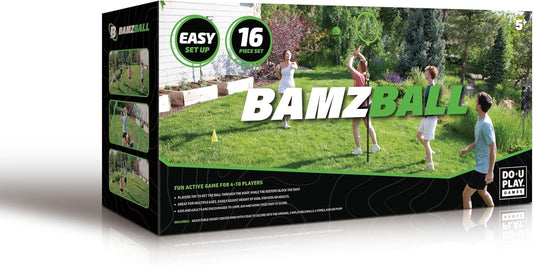 DoUPlay Bamzball Game, for Backyard, Beach & Tailgating, for 4-12 Players, Kids, Teens and Adults, Basketball Meets Wizard Theme, 2 Balls, Pole, Ring, 4 Cones & Travel Bag
