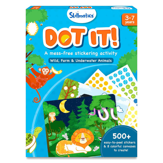 Skillmatics Dot It Sticker Art Activity - Animals, Mess-Free Fun for Kids, 500+ Stickers, Craft Kits, DIY Activity, Travel Toys, Gifts for Boys & Girls Ages 3, 4, 5, 6, 7(PACK OF 5)